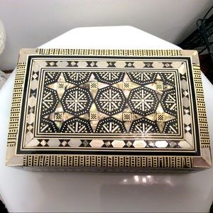 Vintage wooden mosaic abalone mother of pearl box